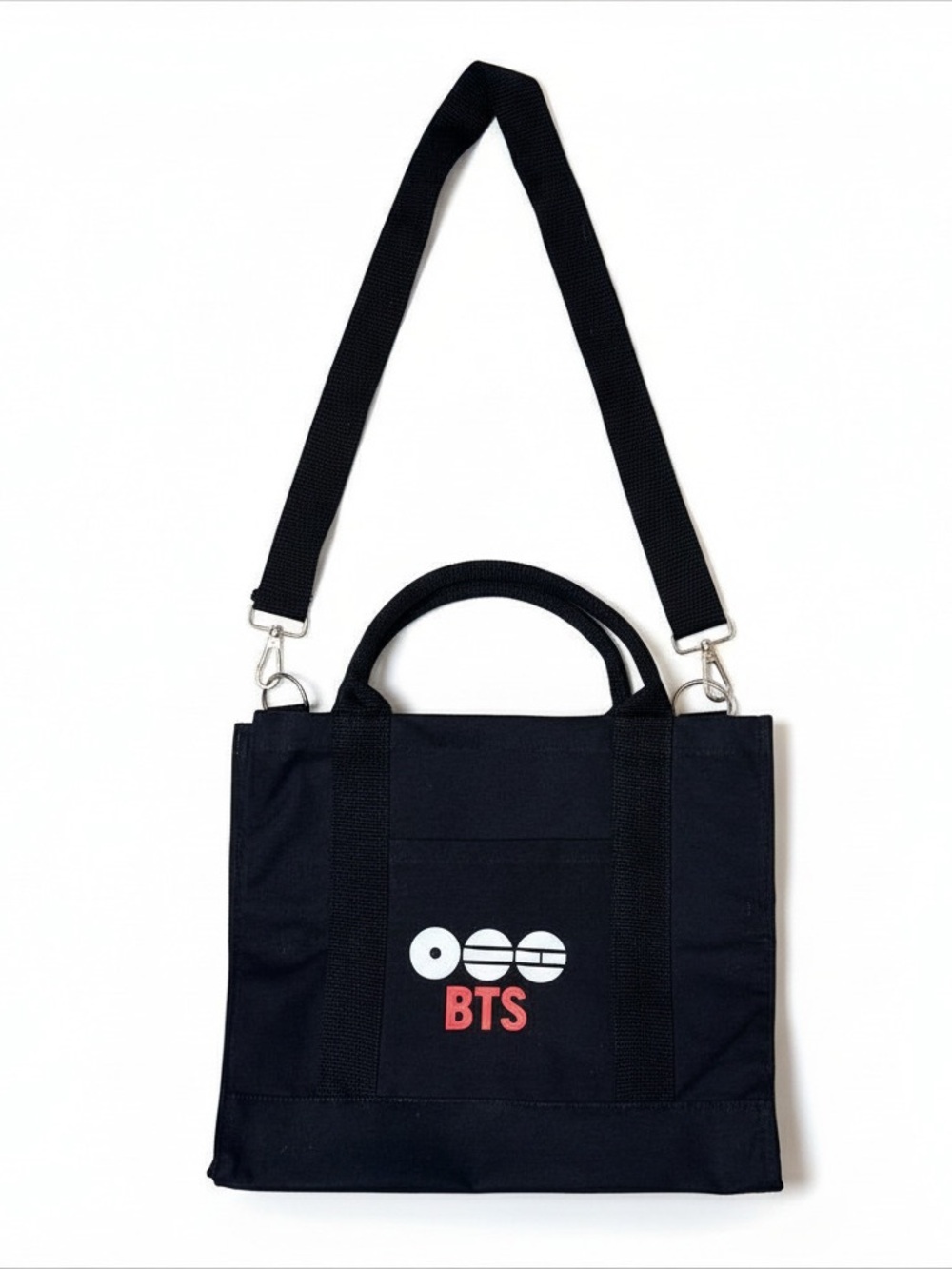 Black BTS Logo Canvas Tote Bag with Removable Strap - Picture 2 of 2